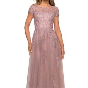 NWT La Femme 27920SC Tulle Mother of the Bride Dress Mauve Size 12